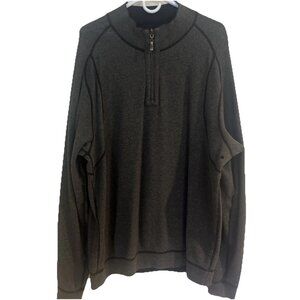Tommy Bahama Mens 1/4 Zip Sweater Mens XXL ? Black Gray Reversible Heavyweight